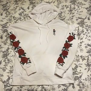 White hoodie with red roses